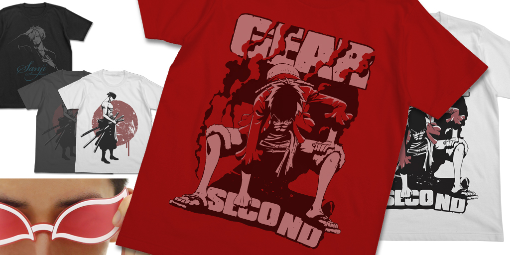 [予約開始]『ワンピース』迫力の「ギアセカンド！！」 Tシャツ、剣士ゾロTシャツ、料理人サンジTシャツ、ドフラミンゴのサングラス型ラバーキーホルダーが登場！